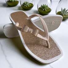 Women's Flip Flops With Cute Bow - Vàng với độ sáng bóng - Xem 1