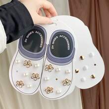 18 件优雅珍珠花 DIY 鞋饰，时尚装饰纽扣，适用于木屐、EVA 凉鞋、拖鞋、可拆卸亚克力鞋饰、女孩配饰、圣诞礼物、春夏海滩可爱配饰 - 白色 - 查看 5