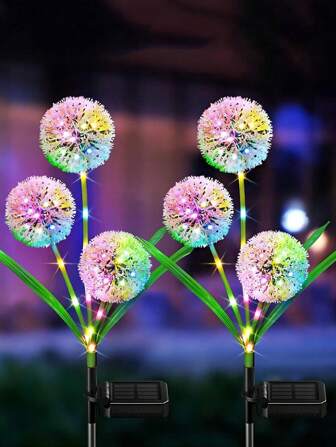 2pcs Outdoor Solar Three-Head Dandelion Light, 2 Lighting Modes LED Flower Pile Decorative Light, 3 In 1 Solar Dandelion Flower, IP65 Waterproof Solar Outdoor Decorative Light, For Christmas Halloween Thanksgiving Garden Backyard Lawn Driveway Path Decorative Atmosphere Light (Warm Light +RGB)