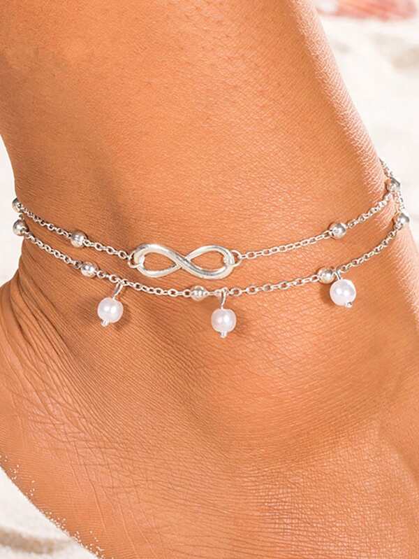 1 pezzo Cavigliera da donna in lega di zinco con pendente a forma di tartaruga e catena di perline, con ciondolo a forma di cuore e simbolo dell'infinito, design di moda da spiaggia