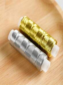 1pc/2pcs Metallic Gold & Silver Color Thread - 200 Yards, Brilliant & Shiny, Suitable For DIY Sewing, Embroidery And Patchwork Crafts - Multicolor - View 3