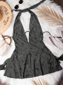 Deep V Neck Backless Distressed Asymmetrical Sexy Mini Dress, Apocalyptic Inspired - Black - View 2