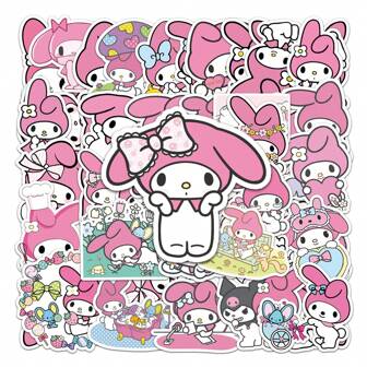  50PCS Cute Sanrio Melody Stickers Cartoon Melody Rabbit Stickers For Scrapbooking Laptop Phone Suitcase Waterproof Sticker Decal Gift