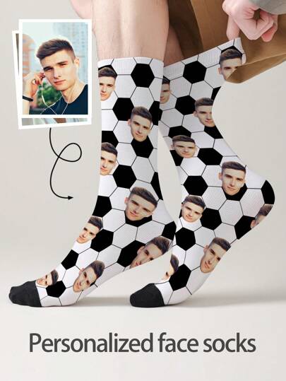 1 Pair Of Customized Face Men's Mid Tube Socks, Put Any Face On Socks, Personalized Socks For With Photos, Interesting Customized Picture Pairs With Medium To Long Socks, Suitable For Valentine's Day, Birthdays, Gift Giving, And Other Occasions,Personalized