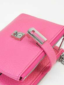 MINGYOU 女士短款按扣钱包 PU 柔软多功能时尚休闲卡包拉链简约学生零钱包简约风格方便携带女士钱包钱包钱包迷你钱包可爱钱包 - 玫紅色 - 查看 2