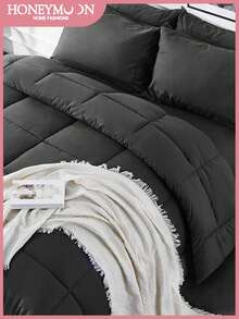 2/3pcs All Season Comforter Set (1*Comforter + 2*Pillowcase, Without Core), Soft Breathable Down Alternative Comforter Insert Lightweight Box Stitch Quilt Hotel Quality Comforter Machine Washable ,School Bedding ,Black - Black - View 2