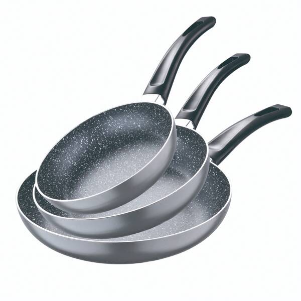 San Ignacio Set 3pc sarten (16+20+24cm) aluminio prensado ind negra soul marble. El color real es el de las imágenes