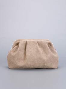 亮片刺绣花卉褶皱手拿包，女士休闲手拿包，时尚魅力晚宴包，适合假日派对和通勤（图案位置随机裁剪） - 粉色 - 查看 7