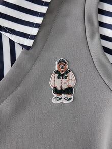 2pcs Boys' Spring/Autumn Long Sleeve Striped Shirt Patchwork Sweatshirt Vest Combo Top And Casual Long Pants 2 Pieces Set