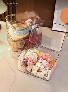 Jewelry Storage Box, Flip-Top Transparent Dust-Proof Box Suitable For Hair Clips, Headbands, Elastic Bands Desktop Organizer, Stackable Storage Box For Drawers, Vanity, Bathroom Girlfriend Gifts Sun Travel Cool Back To School For Women Storage Organizer Travel Essentials Back To School Dormitory Storage