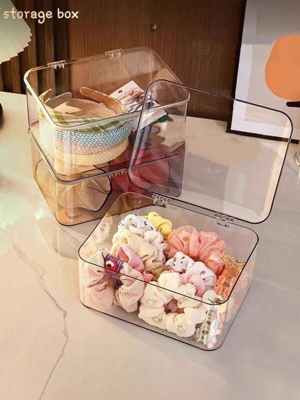 Jewelry Storage Box, Flip-Top Transparent Dust-Proof Box Suitable For Hair Clips, Headbands, Elastic Bands Desktop Organizer, Stackable Storage Box For Drawers, Vanity, Bathroom Girlfriend Gifts Sun Travel Cool Back To School For Women Storage Organizer Travel Essentials Back To School Dormitory Storage