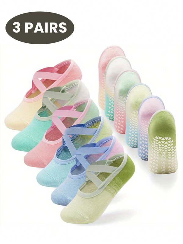 3 Pairs Of Gradient Boat Socks Suitable For All Seasons, Anti-Slip Silicone Yoga Socks For Indoor Fitness And Dancing