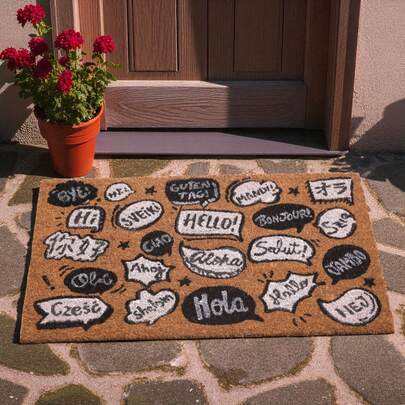 DISTRIBUX Felpudo "Hola" en Varios Idiomas 40x70 cm – Diseño Multilingüe | Fibra de Coco Natural con Base Antideslizante | Alfombra de Entrada para Exterior e Interior  ✅ Entrega de 1-3 días