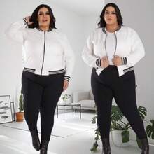 Women's Plus Size Bomber Jacket – Comfortable, Stylish And Ideal For Cold Days - White - View 1