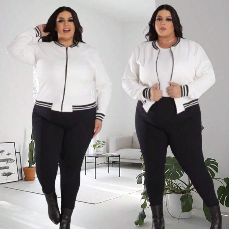 Women's Plus Size Bomber Jacket – Comfortable, Stylish And Ideal For Cold Days - White - View 1