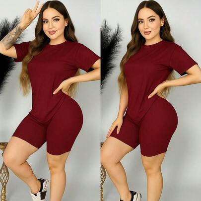 Conjunto casual moda dama de camiseta holgada tipo oversize y short tipo biker, casual verano cómodo