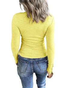 Women's Long Sleeve Henley T Shirts Button Down Slim Fit Tops Scoop Neck Ribbed Knit Shirts/Vacation Outfits Women/Valentine Outfits For Women - 黃色 - 查看 2