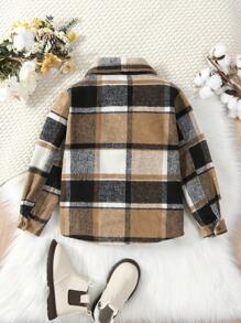 男童优雅法式格纹梭织长袖纽扣衬衫，秋冬款