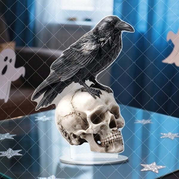 1pc, Halloween Themed Desktop Decoration Ornaments, 2D Acrylic Flat Desktop Art, Horror Crow And Skull, Poison Water Desktop Decoration - Realistic Skull Shape Design, Suitable For Office, Window, Bedroom Decoration, No Electricity Required, Autumn And Halloween Decoration, Outdoor Decoration | Vintage Style | Exquisite Craftsmanship, Home Decoration