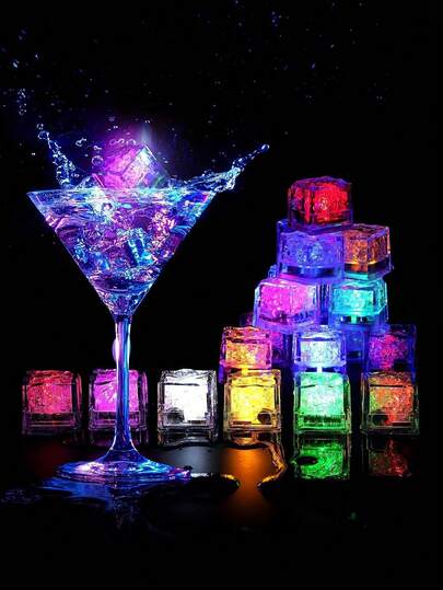 12 cubitos de hielo LED de colores, reutilizables e impermeables, bloques de hielo brillantes y parpadeantes para fiestas, bodas, cumpleaños, bares, clubes, decoración del hogar, regalos creativos para hombres, recomendación de regalo personalizado, material duradero