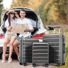 3-Piece Hard-Shell Suitcase Set, Travel Suitcase With TSA Combination Lock, Quiet 360° Wheels, Telescopic Handle, - 3-Piece Hard-Shell Suitcase Set, M-L-XL Suitcase Set, Dark Gray - 深灰色 - 查看 2
