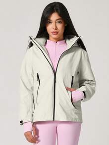 NcmRyu 1件装女士撞色跑步徒步骑行户外夹克滑雪服白色冬季运动服 - 白色 - 查看 5