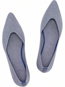 Womens Flat Shoes Classic Pointed Toe Flats Knitted Dress Shoes Soft Comfortable Dressy Flats Women - 6042灰色 - 查看 7