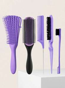 5 件套发型梳套装 - 专业顺发和顺滑梳子，带尾梳，适合分缝，适合沙龙、日常护发、旅行，适合卷发或直发的男女，返校、旅行度假必需品，女士发饰 - 彩色 - 查看 2