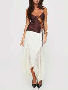 Sedessea 女式侧开系带 V 领缎面吊带背心上衣，镂空设计适合音乐节、辣妹海滩度假拍照、夏季休闲日常穿着 - 紫紅色 - 查看 8