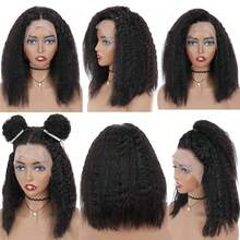 200% Density Kinky Straight Bob Wig Human Hair Wigs Yaki 13X4 HD Transparent Short Bob Lace Front Wigs - Natural Black - 查看 6