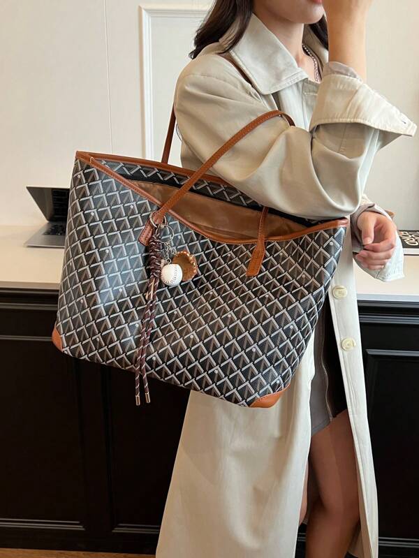 SHIMEINI حقيبة يد نسائية موضة 2025 ، سعة كبيرة للتنقل، تصميم رفيع، حقيبة كتف عصرية، بسيطة وعملية ، نسيج مريح من البولي يوريثين بتصميم أناقة بنمط الألماس، إغلاق بسوستة، أشرطة كتف مريحة،سعة كبيرة ، مناسبة للخريف/الشتاء (ملاحظة: المنتج الفعلي لا يتضمن الديكورات)