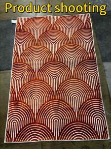 1pc Orange Geometric Rainbow Pattern Carpet, Suitable For Living Room, Bedroom, Modern Abstract Striped Office Carpet, Soft Rug, Room Decor, Farmhouse Floor Cover Orange, Living Room Carpet, Rug, Living Room Area Rug, Area Small Rug, Mat, Home Decor, Large Living Room Carpet, Living Room Home Decor, Room Decoration, Washable Carpet