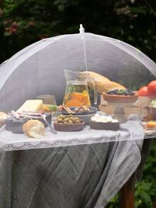 1pc White Insect And Mosquito-Proof Folding Cover, Vegetable Cover Can Be Disassembled And Washed Mesh Food Cover, Dining Table Cover Insect-Proof Cover For Camping Or Restaurant