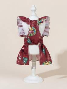 一套宠物薄纱礼服，带蝴蝶结，可爱印花宠物婚纱，弹力网纱公主裙，适合猫狗 - 彩色 - 查看 5