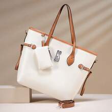 Gaby Show Women's Fashion Glomourous Bag Premium Line Chic Satin Lining + Coin Purse - 象牙色/焦糖色 - 查看 1