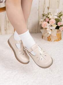 Fashion Retro Girls Elegant Mary Jane Flats, Beige Princess Shoes For School, Performance Or Everyday Wear