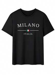 Áo thun nam cổ tròn in họa tiết thả vai thoải mái - màu đen - Xem 3