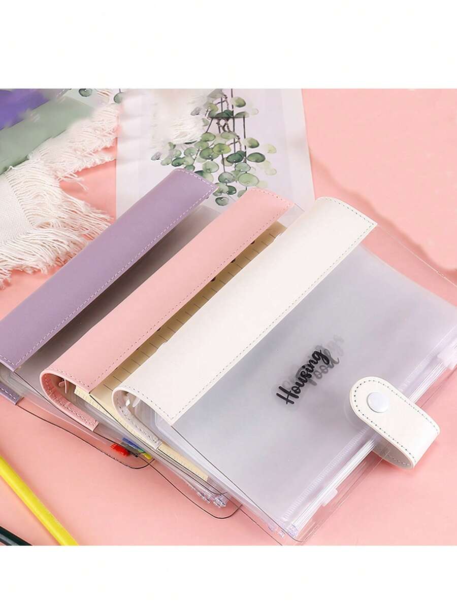 1pc A6 Budget Planning Binder, Suitable For Cash Budget Storage, Photo Album Holder, Minimalist Transparent PVC, Money Saving Organizer Notebook With 6pcs Zipper Bags, 2pcs Labels, 6-Ring Notebook For Adults And Students,Savings Plan,Biweekly Savings Plan,10000 Savings Plan,Savings Strategy