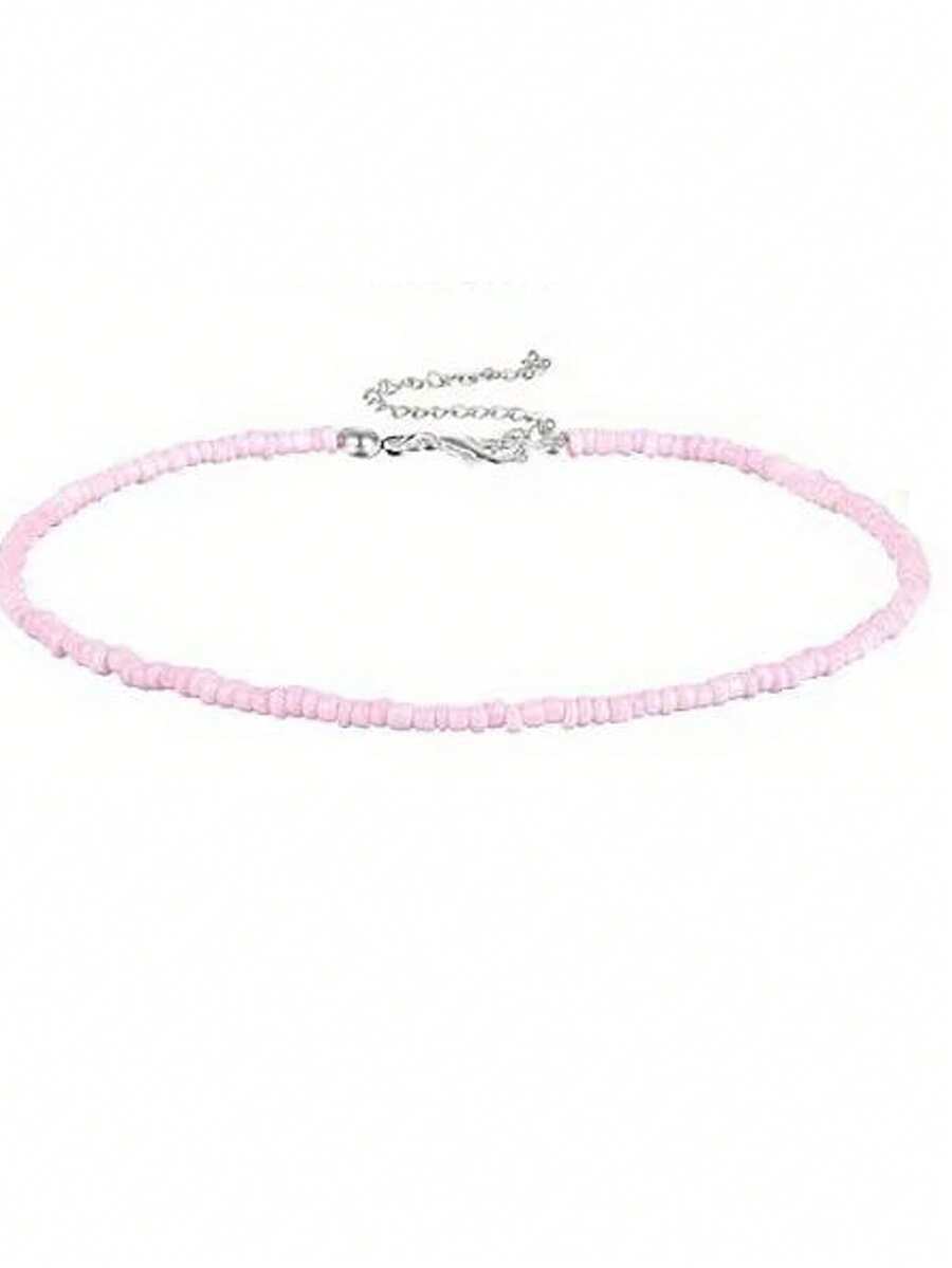 1pc Fashionable Bohemian Beaded Choker Necklace - Pink - View 1