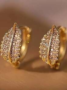 Pair Of Small Leaf Design Hoop Earrings Elegant Vintage Style Jewelry For Women, Lightweight Comfort For Daily Wear & Parties, Birthday Gift For Party Accessories Earrings - 金色 - 查看 1