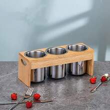 ZOO Paquete De 3 Soportes Para Cubiertos Organizador De Utensilios De Acero Inoxidable Con Base De Madera Organizador De Cubiertos Para Cucharas Cuchillos Y Tenedores Ideal Para Mesa De Cocina - Plata - View 5