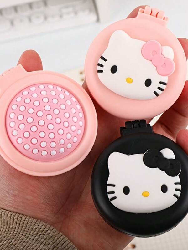 Sanrio 1 pièce Peigne de cheveux mini portable Sanrio Hello chat/Melody avec miroir de maquillage - pliable, design à coussin d'air, brosse de massage du cuir chevelu, facile à transporter, compagnon de voyage parfait