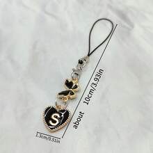 1pc Metallic Heart & Alphabet Letter A-Z Charm Phone Pendant - Black - View 5