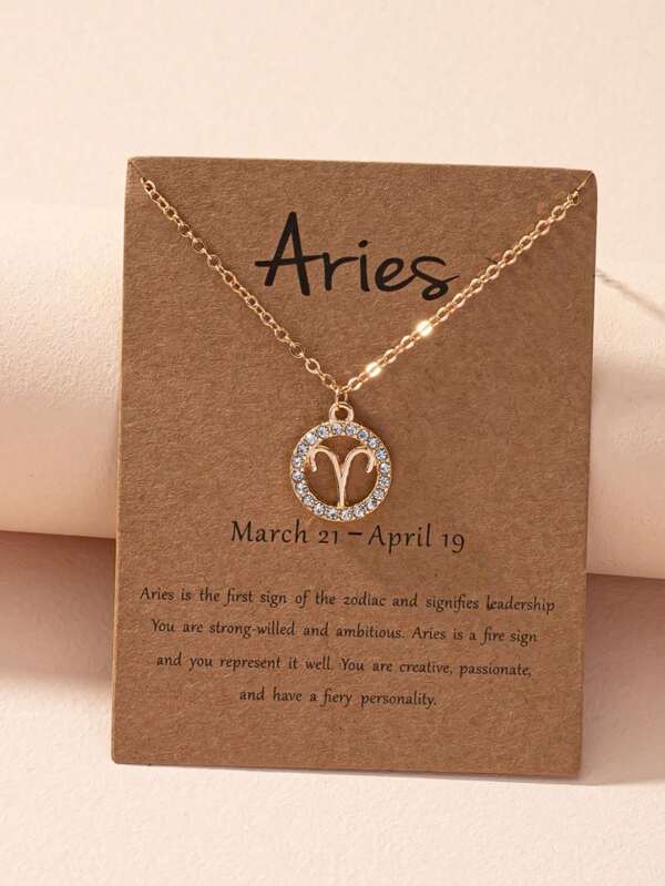 1pc Fashionable & Versatile Women's Minimalist Shiny Full Diamond Zodiac Sign Necklace