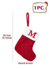 1 pieza Calcetín navideño de punto rojo de 10 pulgadas, calcetín colgante con letras en inglés y copos de nieve, para decoración de fiestas navideñas 2026, suministros y decoración de habitaciones navideñas, calcetín navideño personalizado con inicial, decoración navideña del hogar y familiar, adorno del árbol de Navidad, paquete de regalos sorpresa de Nochebuena, disfraces y favores de fiesta navideña