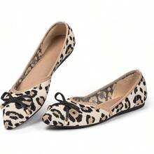 Womens Flat Shoes Classic Pointed Toe Flats Knitted Dress Shoes Soft Comfortable Dressy Flats Women - 豹紋和蝴蝶結 - 查看 1