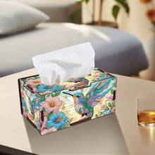 1pc Diamond Painting Kit Tissue Box, DIY Special Shape Diamond Art Partial Mosaic Handmade Making Tissue Storage Box Kit, Modern Home Dining Living Room Table Top Art Decoration - Green Pink - View 4