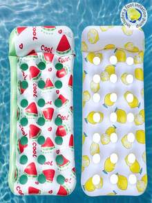 1 pieza Flotador inflable de PVC con diseño de limón y sandía, tumbona adecuada para recreación acuática, fiestas en la piscina, playa de verano, disponible con set de bomba - Multicolor - Ver 1