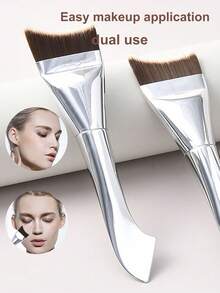 1 件全新超薄新月形粉底刷，无缝化妆刷，面膜刷，化妆师必备化妆工具，适合旅行 - 黑銀色 - 查看 2
