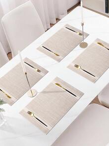 1-5pcs 11.8" X 17.7" Simple Beige Striped Creative Large Placemat, PVC Heat Insulation Rectangular Minimalist Dining Table Mat, Home Use